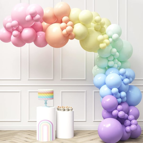 IC Pastell Rainbow Balloon Arch Kit - 140 kpl Ilmapalloketju eri väreissä, värikäs fiesta, karnevaali, sirkuslateksipalloja