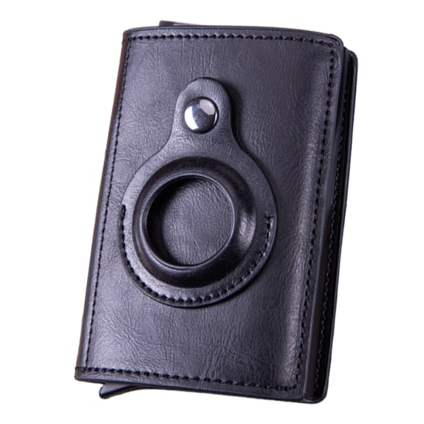 Faux Wallet Rfid Blocking Card Holder AirTag Anti-Lost Tracker svart IC