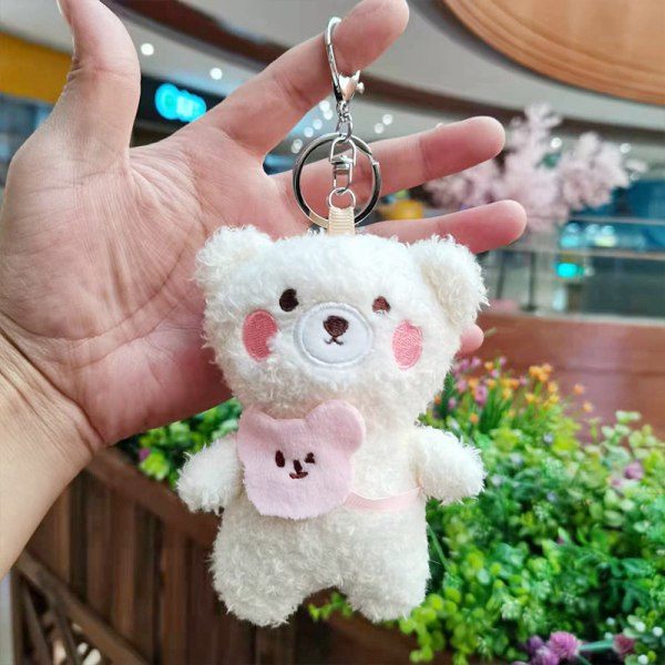 IC 12 cm Kawaii Mini e Bjørn Nøglering i Plys Legetøj Blød Bomuld Nøgle Cha Hvid