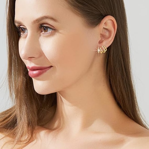 IC Sterling Sølv Cubic Zirconia Half Hoop Stud ørehænger ser ud som 4 Gold Hoop ørehæng for kvinder
