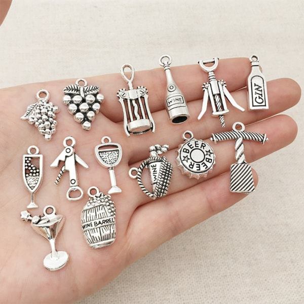 63 st blandade antika silver vinglas druva cocktail flasköppnare Berlocker Hängen DIY smycken gör halsband hantverk