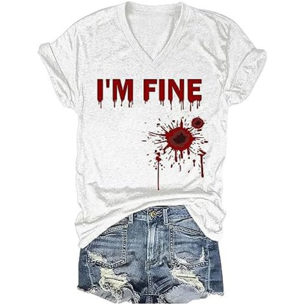 I'm Fine Bloody T-skjorte Perfekt for Halloween Kostym Humor Rolig Bloodstained Bleeding 4XL