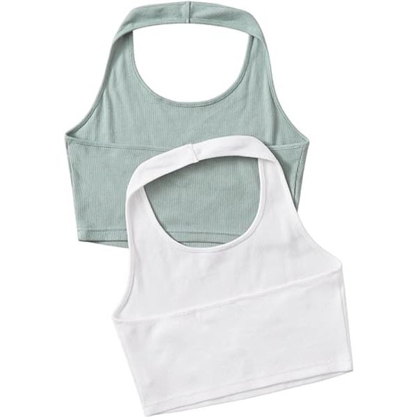 IC Damer 2-pack Basic Ribbstickad Crop Halter Top Ärmlös Väst (LARGE)