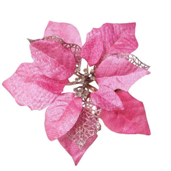 IC 8 stk 7,8\" juletre dekorativ sideblomst gull julesterre busk og rød julesterre busk kunstige blomster (rosa)