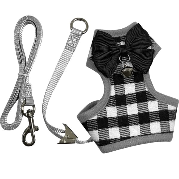 Silver Bell Black and White Pläd Cat Leash Harness XS (mindre end 3 kg)