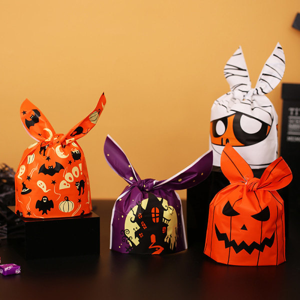 50 kpl Halloween-tyyliset korvapussit muovipusseja lapsille Lahjakeksejä Keksit Jälkiruoka DIY-pakkauslisävarusteet Leivontakoristelu