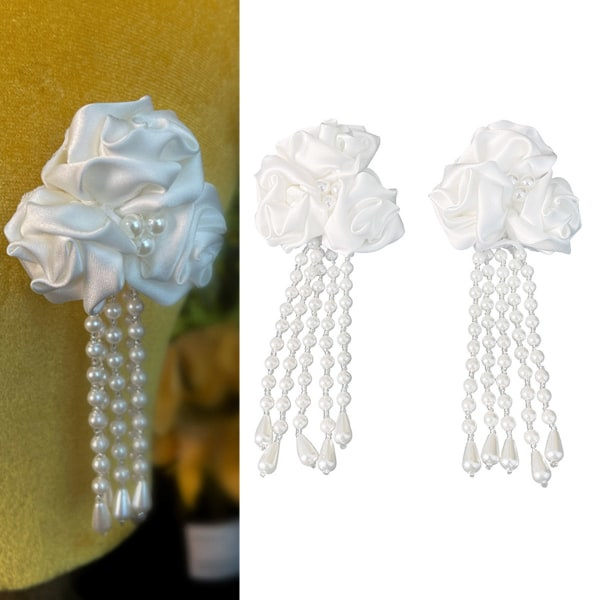 IG Brudeslør Blomsterform Tassel Drop Øreringe til Kvinder Øreklips