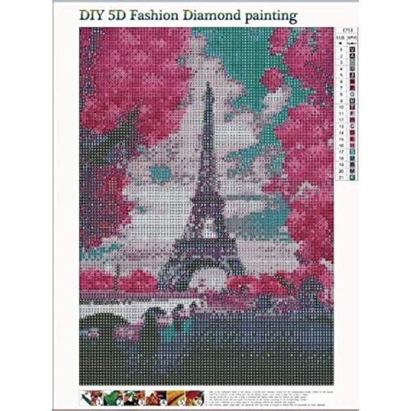 IC 5D DIY Diamantmålning, Eiffeltornet 5D Diamantmålning Full Diamantbroderisats Dotz Hemväggdekor - 48cm*58cm Ros Paris