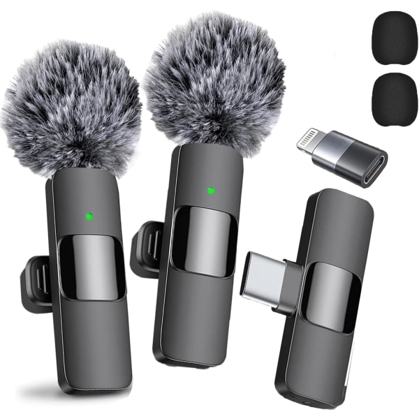 Enhance your recordings with our Professional Wireless Lavalier Microphone 2-Pack - Crystal Clear, Noise Canceling - USB-C Compatible