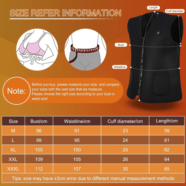 IC Oppvarmet vest, elektrisk USB-varmejakke, kroppsvarmer, varm vest med 5 oppvarmingssoner