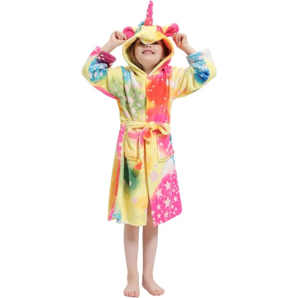 Kids Bathrobes Bathrobe 3D Unicorn Hooded, Girls Boys Fleece Soft Kigurumi Cartoon Morning House Robe Nightwear Pajamas Pockets