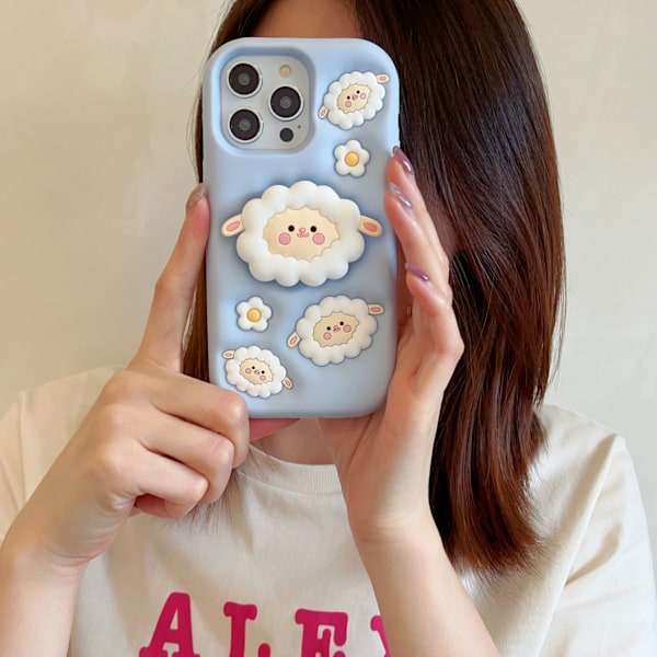 Passer til iPhone16Promax mobiltelefon etui Apple 13/14 beslag lam iPhone15 silikone anti-fald etui Sheep bracket iP14Pro