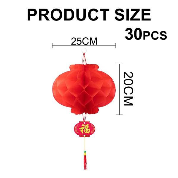 30 st Runda Hängande Röda Papperslyktor Dekorationer för 2023 25cm