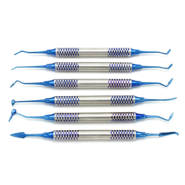 IC 6 stk Dental Composite Resin Fyllspatel Titanbelagt hode Gull