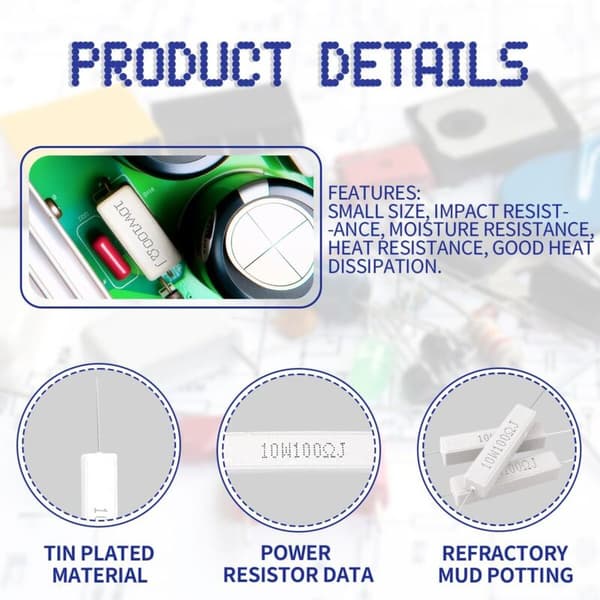 10 stk. 10W 5% Tolerance 100 ohm Keramisk Cementmodstand til DIY-projekter og eksperimenter