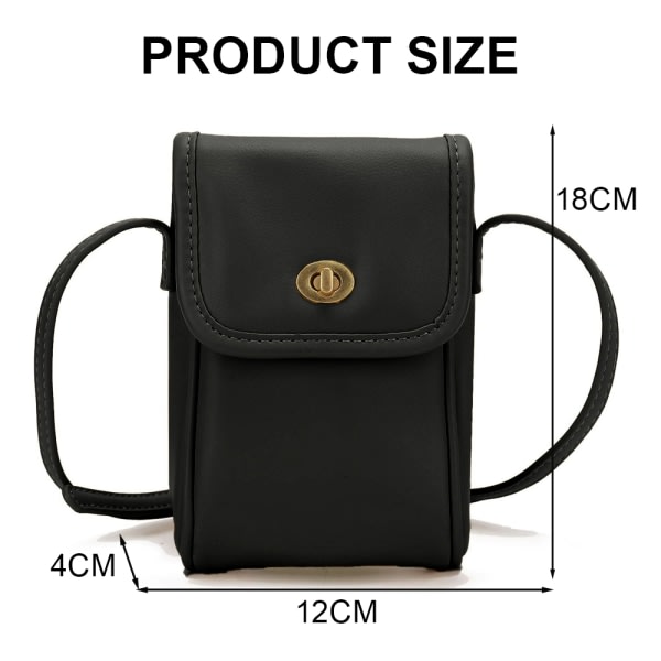 IC Mini PU mobiltelefonväska söt flip Messenger-väska en axel svart