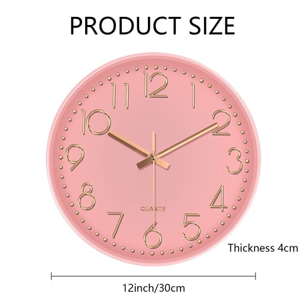 Väggklocka Tyst Icke-tickande Batteridriven Rund Modern Rosa
