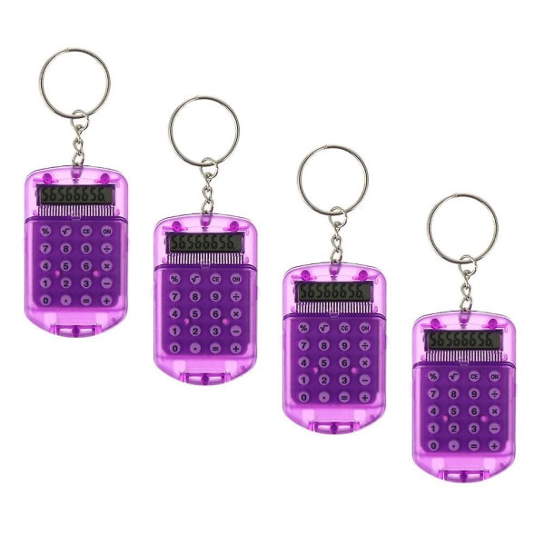 4 stk Mini Elektroniske Lommeregnere Nøgleringe Tiny Small Pocket Lommeregnere Nøgleringe (10,5X4X1cm, Lilla) IC