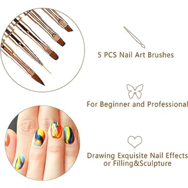 Professionell Gel Nail Art borste med lock - 5 stycken Fine Liner/