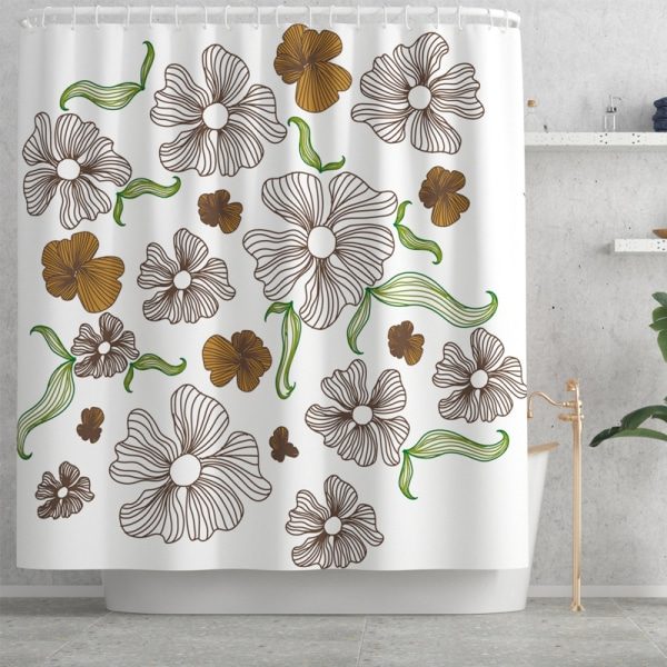 IC Liten serie av färska blommor tryck ros fyrdelad polyester duschdraperi toalett golvmatta, A9