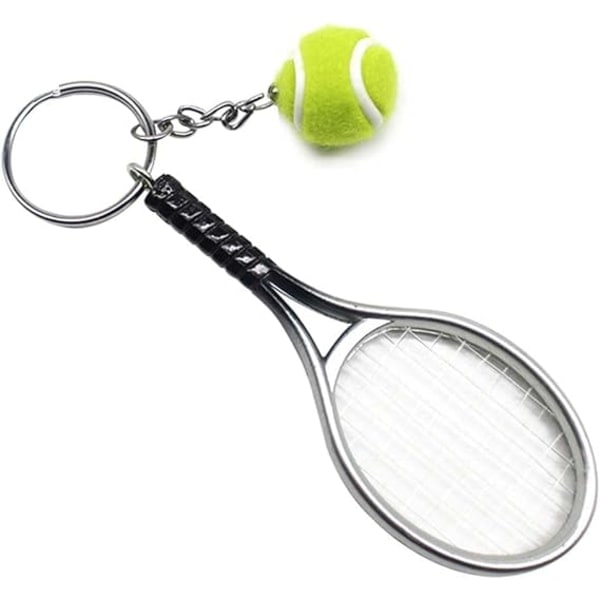 Sølv mini tennisracket nøkkelring, mini tennis henger sportsbil IC