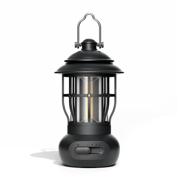 IC Utomhus campinglampa atmosfär varmt ljus belysning campinglampa retro hästlampa USB-laddningsstält campinglampa svart black