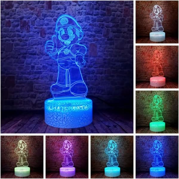 Super Mario Bros LED Anime Lampe Skrivebord 3D Illusionslampe Nattelys