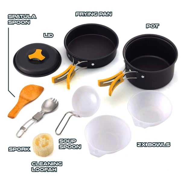 IC Camping Köksredskap Set Icke-klibbiga Campinggrytor och Stekpannor Set för Vandring Picknick Camping Orange