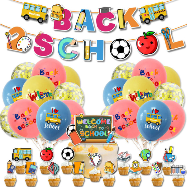IC 2023 ny skolfest dekorasjonssett tilbake till skolan homecoming sesongen banner tårta insats ballong B