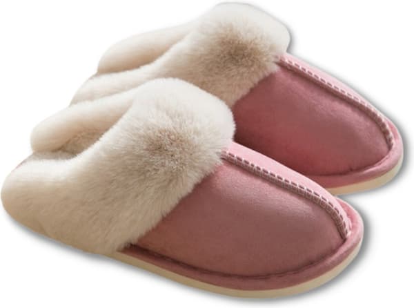 Fluffiga öppna tofflor för dam och herr med plyschfoder och halkfri sula - Rosa - Storlek 38/39