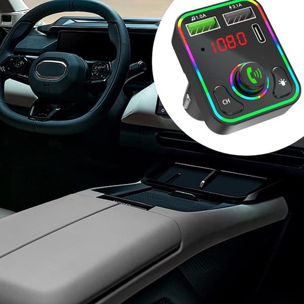 Bluetooth FM-sändare för bil med brusreducering, handsfree-samtal, musikströmning, dubbel USB-laddare, LED-display, svart