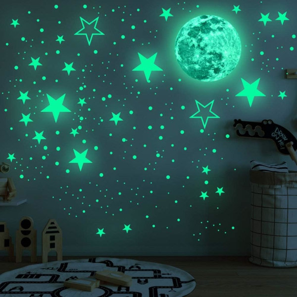 IC Väggdekaler, 435 självhäftande ljusa och realistiska stjärnor och fullmåne för stjärnhimmel, väggdekor DIY väggmålningar