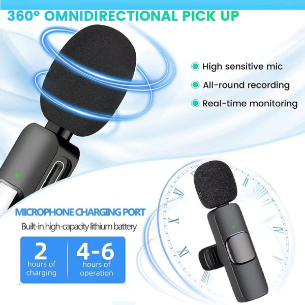 Lavere trådløs mikrofon til iPhone/iPad/Android/laptop, YouTube, Vlog1 mikrofon iphone
