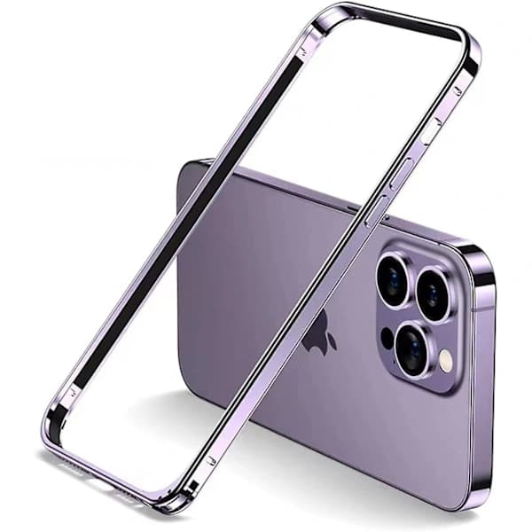 Aluminium Bumper Frame for iPhone 15 Pro - Metal Frame, Armor Frame, Slim Hard Shell, Soft Inner Bumper Purple Purple