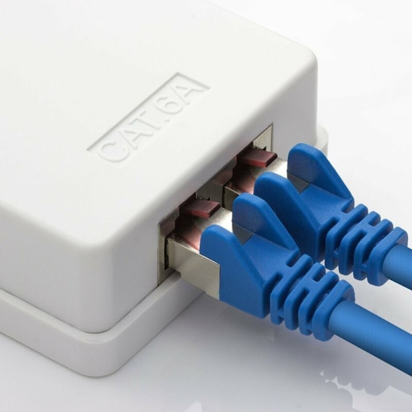 2 x CAT 6a Nettverkskontakter, 2 x RJ45 FTP-kontakter, Skjermet 10Gbit LAN Ethernet Veggmonteringskabel, Hvit