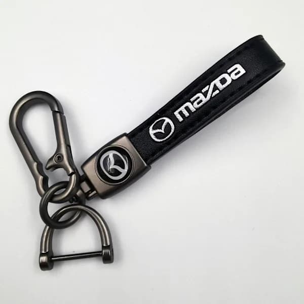 Læder nøglering med biltema | Robust nøglekæde | Nøglering og krogbeslag Sølv Hardware Mazda Silver Hardware Mazda