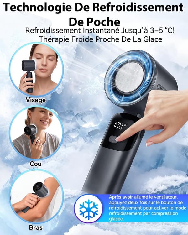 Bærbar Mini Håndholdt Ventilator, 5 Hastigheder 3600mAh Genopladelig USB Ventilator med LED Display, Foldbar 3 i 1 Hånd-, Hals- og Bordventilator til Rejser Udendørs (Mørkegrå)