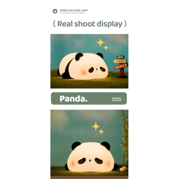Panda Sove Lys Lampe Nattelys Touch Control Dimmer Silikonlampe Black Svart