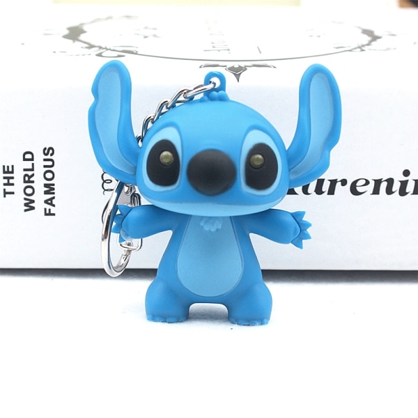 Stitch Nøglering Nøglering Håndtaske Hængende Vedhæng LED Par Gave Blå IC