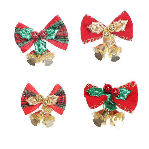 4 stykken mini julrosetter med klockor Julgirland julgranshängande juldekorationer