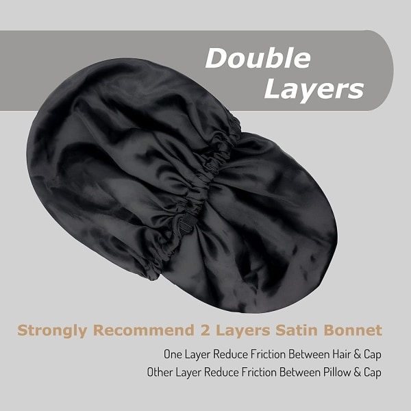 1:a SVART Satin Bonnet Silkesbonnet För Att Sova Hår Bonnets För