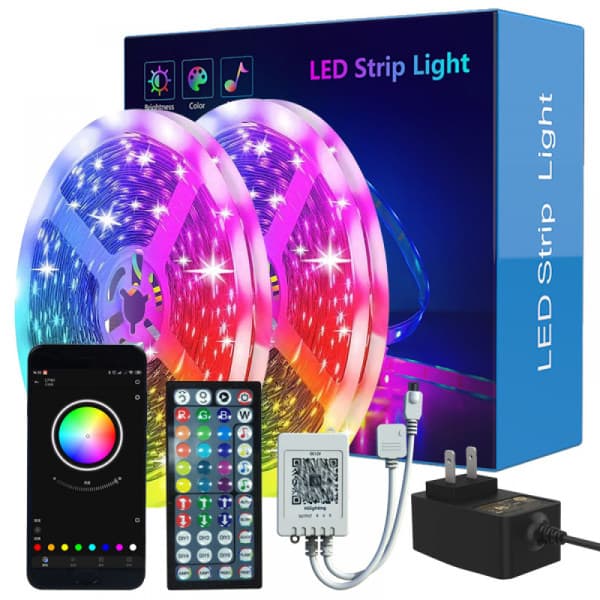 20M LED-lysstrimler - Fjernkontroll, Bluetooth RGB-lys Musikk-synkronisering 2 x 10m Ruller EU EU hvit