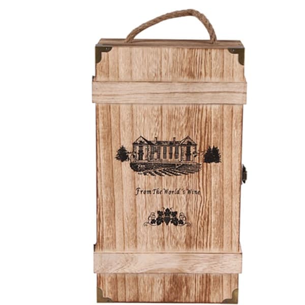 Vintage Trälåda för 2 Flaskor Rött Vin Rack Låda Förvaring Bär Displayställ Födelsedagsfest Julklapp