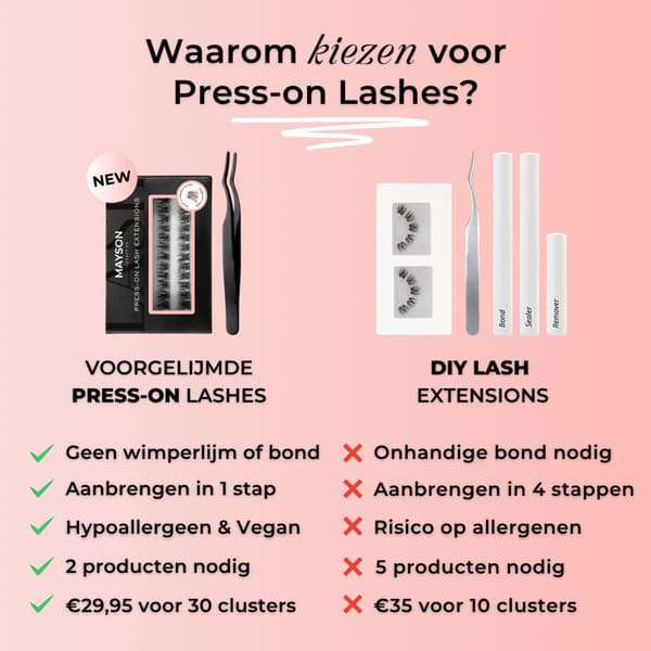 Press On-vipper selvklebende øyenvippe-extensionssett, ingen lim nødvendig, varer i 7-10 dager, fluffy klynger 10-14 mm