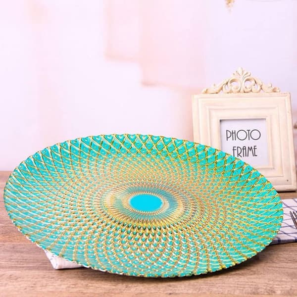 Dekorativ glas middagstallerken 33 cm blyfri elegant præget serveringsfad til bryllupsfest borddekoration grøn