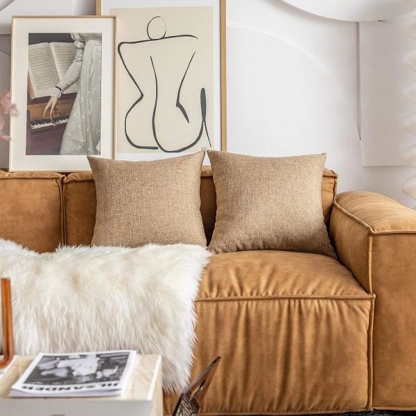 IC Putetrekk, Mykt Lin Sengesett om 2, Dekorativt Brulap Cover for Senior Dame i Sofa Soverom, 24x24 tommer, Lin