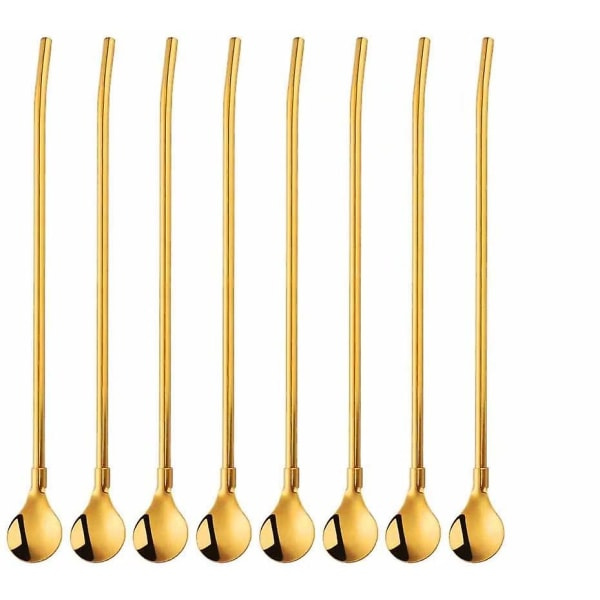 IC 8-pakks gjenbrukbare sugerør i rustfritt stål, cocktail (21,5 cm)