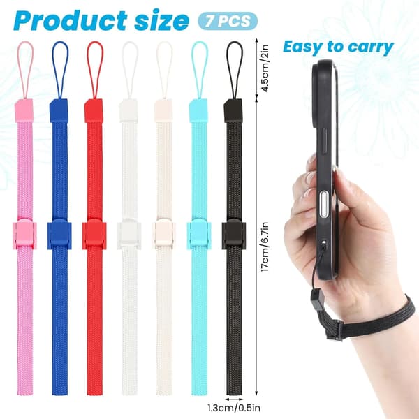 7 stk. justerbare håndledsremme til Wii Remote Controller, mobiltelefon MP3 og kamera, assorterede farver