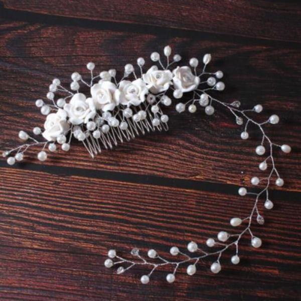 IC Bröllopsblommor Hårtillbehör Pärlhårkam Tiara Brud Huvudbonad Vit one size
