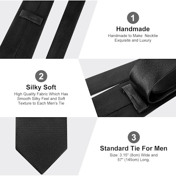 Klassiska enfärgade satinslips för män, premium enfärgade slipsar för män, formella svarta slipsar för män, affärsbröllopsfest, arbetsslips 8 cm Black-Satin